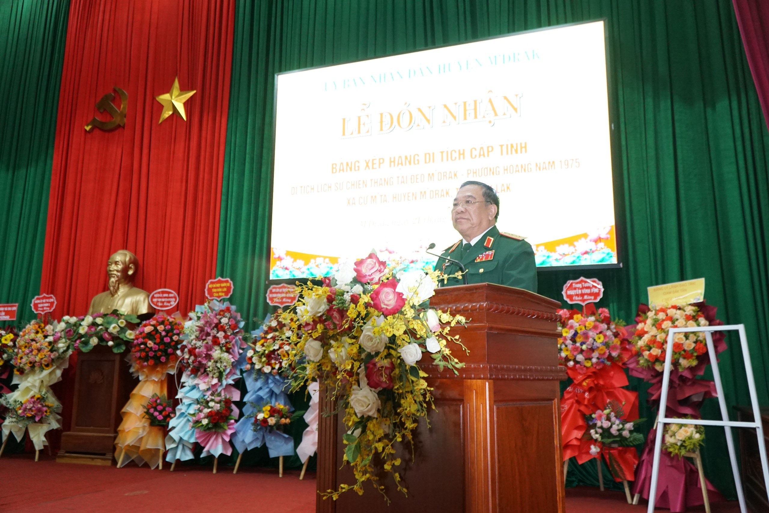 Trung tướng Trần Quốc Phú - nguyên Sư trưởng Sư đoàn 10, nguyên Phó Tư lệnh Quân đoàn 3, nguyên Tư lệnh Quân đoàn 1, Trưởng ban Liên lạc bạn chiến đấu Sư đoàn 10, phát biểu tại Lễ đón nhận Bằng xếp hạng Di tích